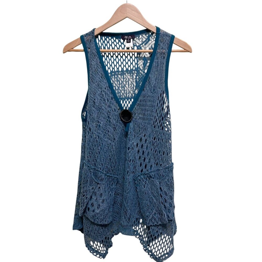 Lily Blue Open Work Polyester Crochet Overlay Sleeveless Top Size S
